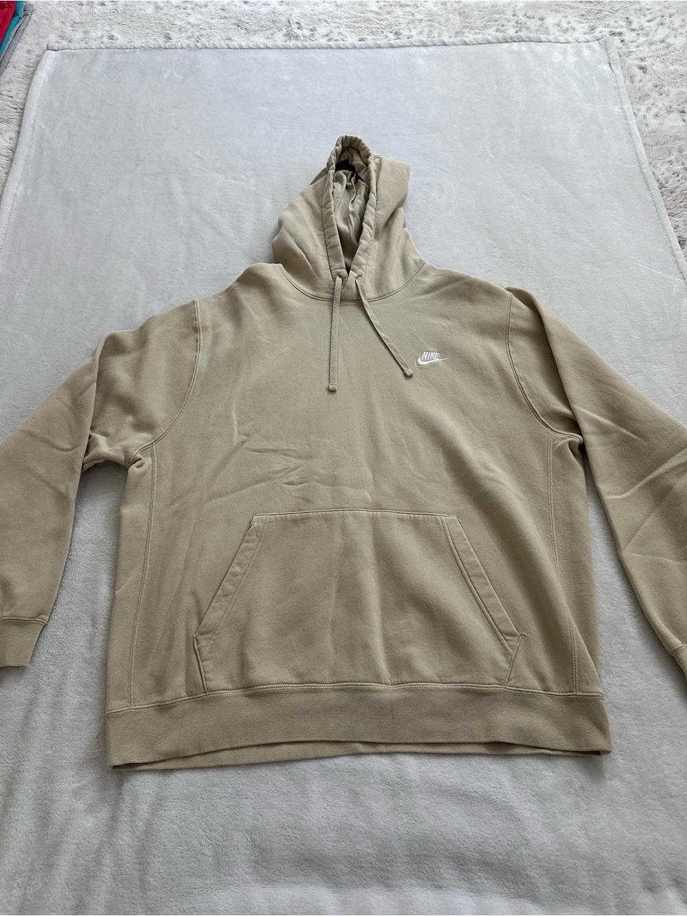 Nike Hooded Pullover Sweatshirt in Beige with White Swoosh